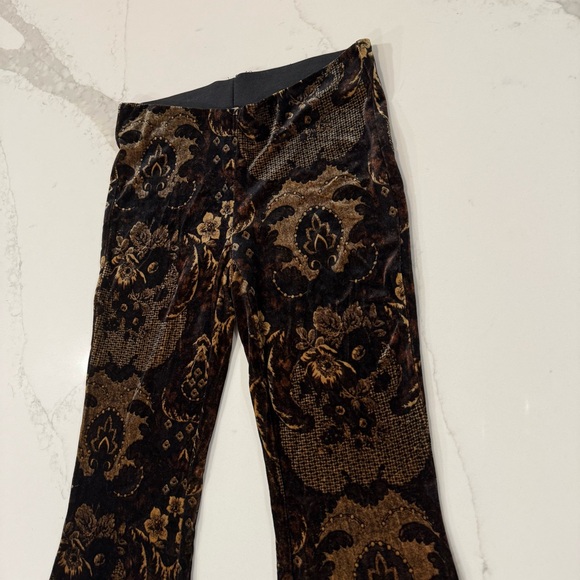 Free People Maura Printed Velvet Flare Pull On Pants Womens XS Brown FloralMulti - Picture 6 of 11